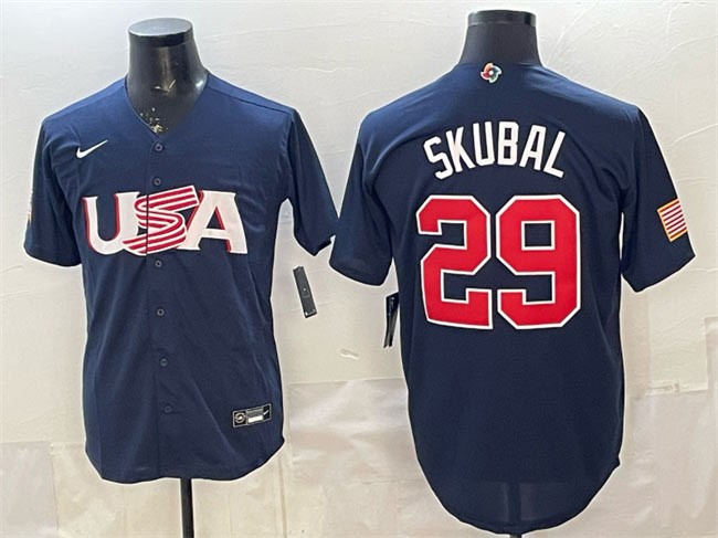 Men's USA Baseball 29 Cal Raleigh Navy World Baseball Classic Stitched Jersey