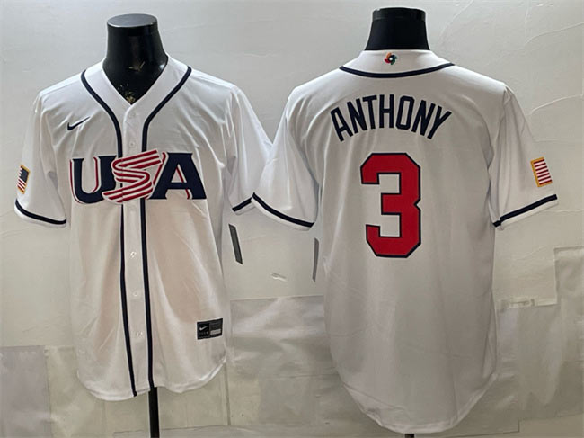 Men's USA Baseball 3 Roman Anthony White 2026 World Baseball Classic Home Stadium Stitched Jersey