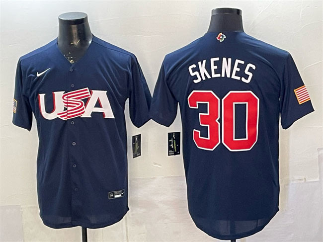 Men's USA Baseball 30 Paul Skenes Navy World Baseball Classic Stitched Jersey
