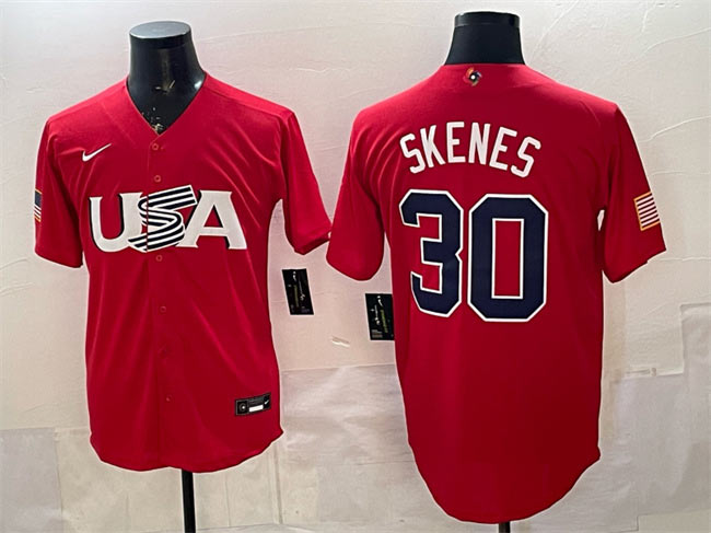 Men's USA Baseball 30 Paul Skenes Red World Baseball Classic Stitched Jersey