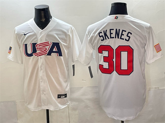 Men's USA Baseball 30 Paul Skenes White World Baseball Classic Stitched Jersey