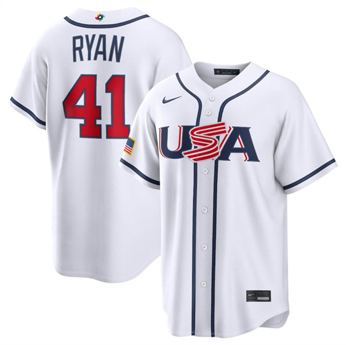 Men's USA Baseball 41 Joe Ryan White 2026 World Baseball Classic Home Stadium Stitched Jersey