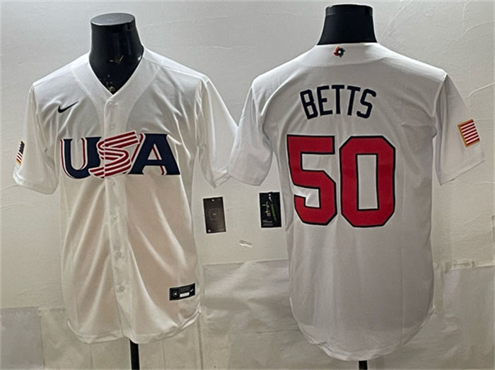 Men's USA Baseball 50 Mookie Betts White World Baseball Classic Stitched Jersey