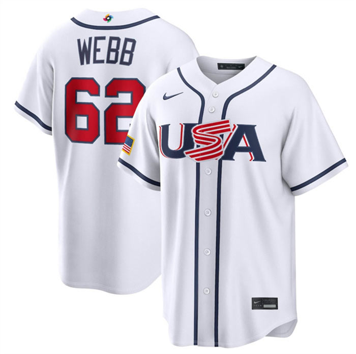Men's USA Baseball 62 Logan Webb White 2026 World Baseball Classic Home Stadium Stitched Jersey