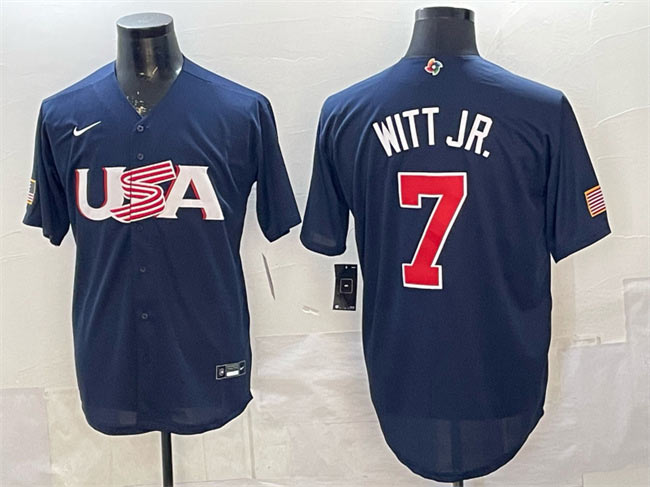 Men's USA Baseball 7 Bobby Witt Jr. Navy World Baseball Classic Stitched Jersey