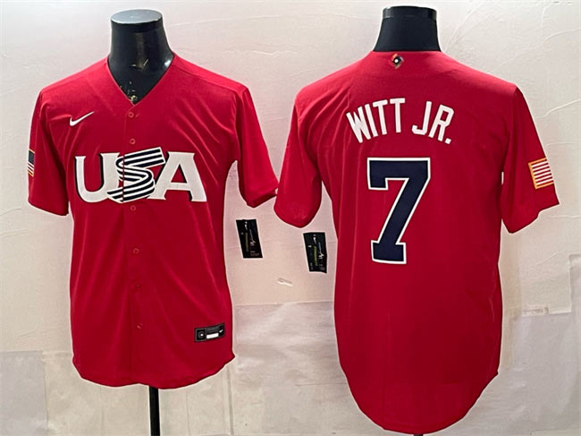 Men's USA Baseball 7 Bobby Witt Jr. Red World Baseball Classic Stitched Jersey