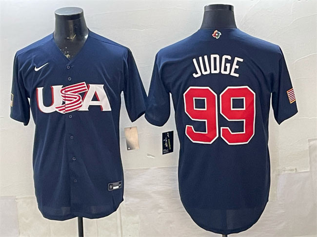 Men's USA Baseball 99 Aaron Judge 2023 Navy World Baseball Classic Stitched Jersey