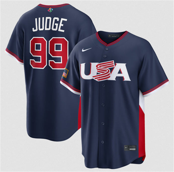 Men's USA Baseball 99 Aaron Judge Navy 2026 World Baseball Classic Road Stadium Stitched Jersey