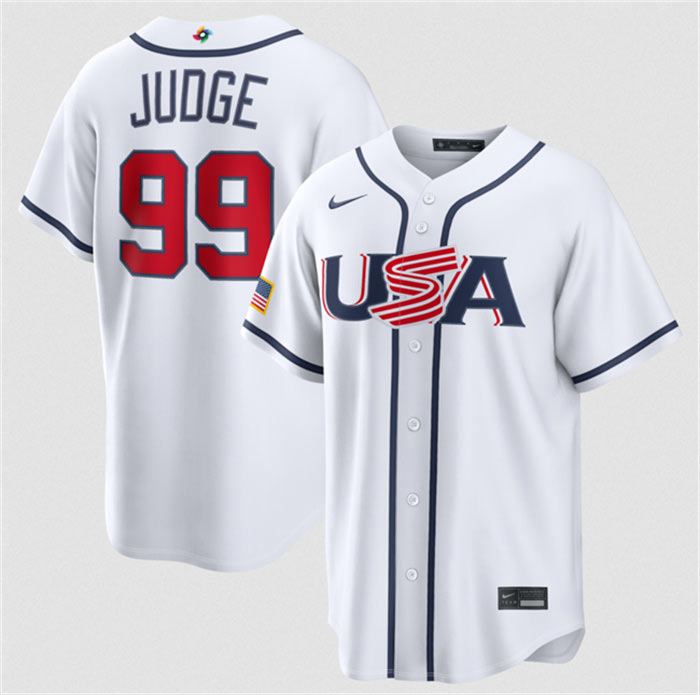 Men's USA Baseball 99 Aaron Judge White 2026 World Baseball Classic Home Stadium Stitched Jersey
