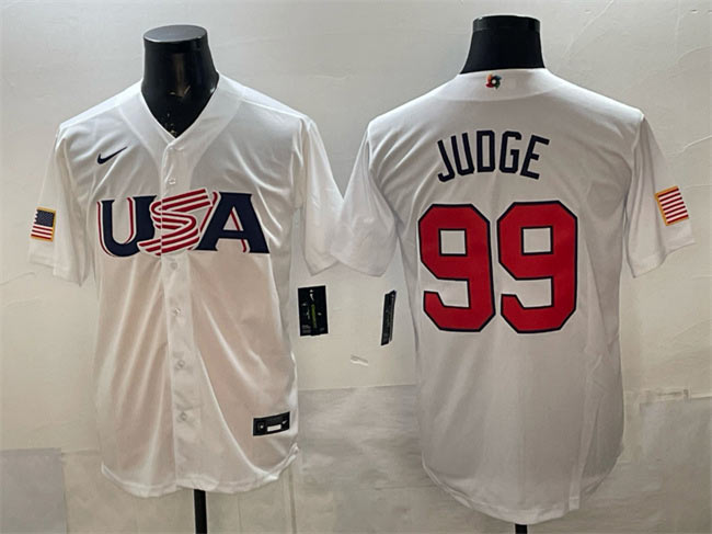 Men's USA Baseball 99 Aaron Judge White World Baseball Classic Stitched Jersey
