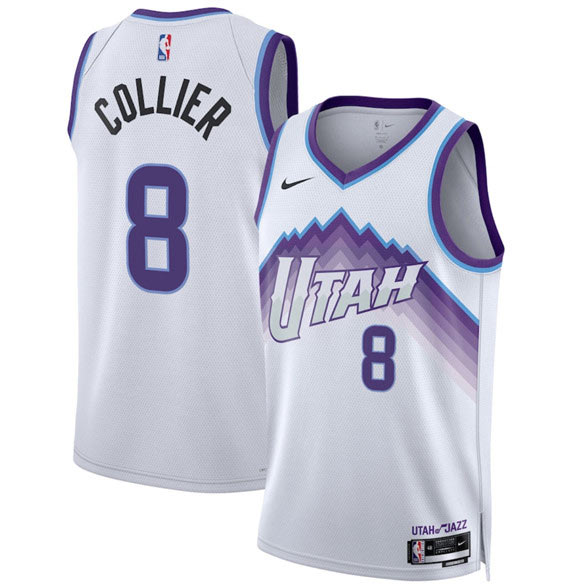 Men's Utah Jazz 8 Isaiah Collier White 2025 Association Edition Stitched Basketball Jersey