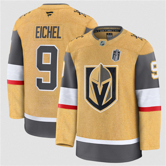 Men's Vegas Golden Knights 9 Jack Eichel Gold 2026 Stanley Cup Final Patch Home Stitched Hockey Jersey