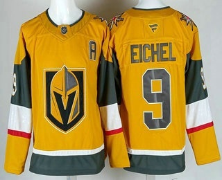 Men's Vegas Golden Knights 9 Jack Eichel Gold With A Patch Authentic Jersey