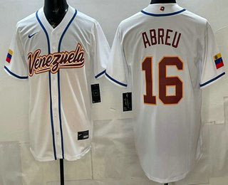 Men's Venezuela 16 Wilyer Abreu White 2026 World Baseball Classic Cool Base Jersey