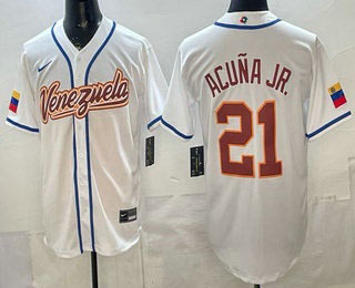 Men's Venezuela 21 Ronald Acuna Jr White 2026 World Baseball Classic Cool Base Jersey
