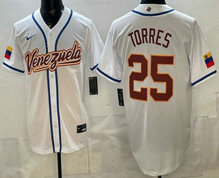 Men's Venezuela 25 Gleyber Torres White 2026 World Baseball Classic Cool Base Jersey