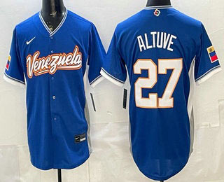 Men's Venezuela 27 Jose Altuve Blue 2026 World Baseball Classic Cool Base Jersey