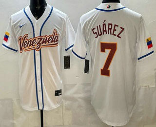 Men's Venezuela 7 Eugenio Suarez White 2026 World Baseball Classic Cool Base Jersey