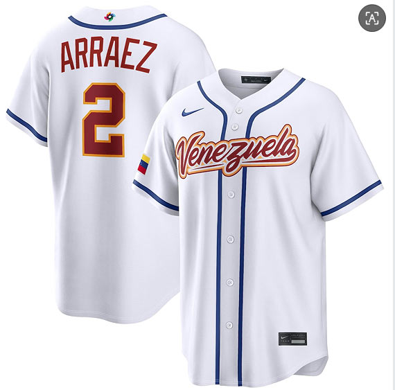 Men's Venezuela Baseball 2 Luis Arraez White 2026 World Baseball Classic Home Stadium Stitched Jersey