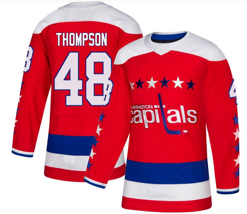 Men's Washington Capitals 48 Logan Thompson Authentic Red Alternate Jersey
