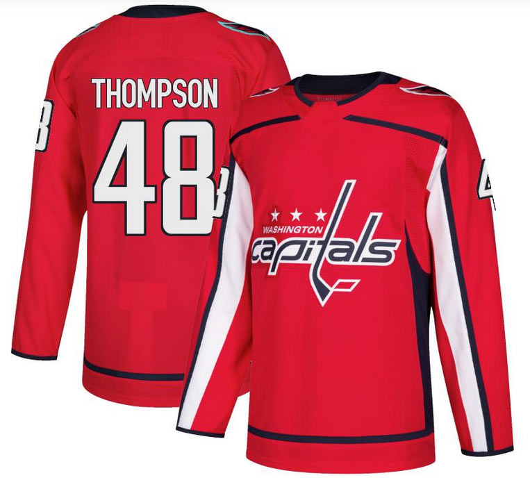 Men's Washington Capitals 48 Logan Thompson Authentic Red Home Jersey