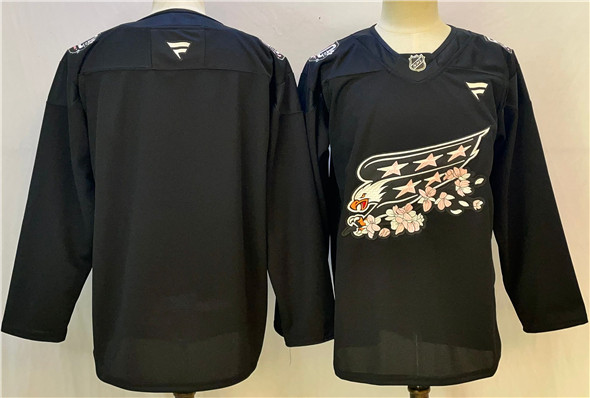 Men's Washington Capitals Blank Black Cherry Blossom Stitched Hockey Jersey