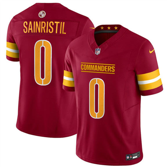 Men's Washington Commanders 0 Mike Sainristill Burgundy 2025 Draft F.U.S.E. Vapor Limited Football Stitched Jersey