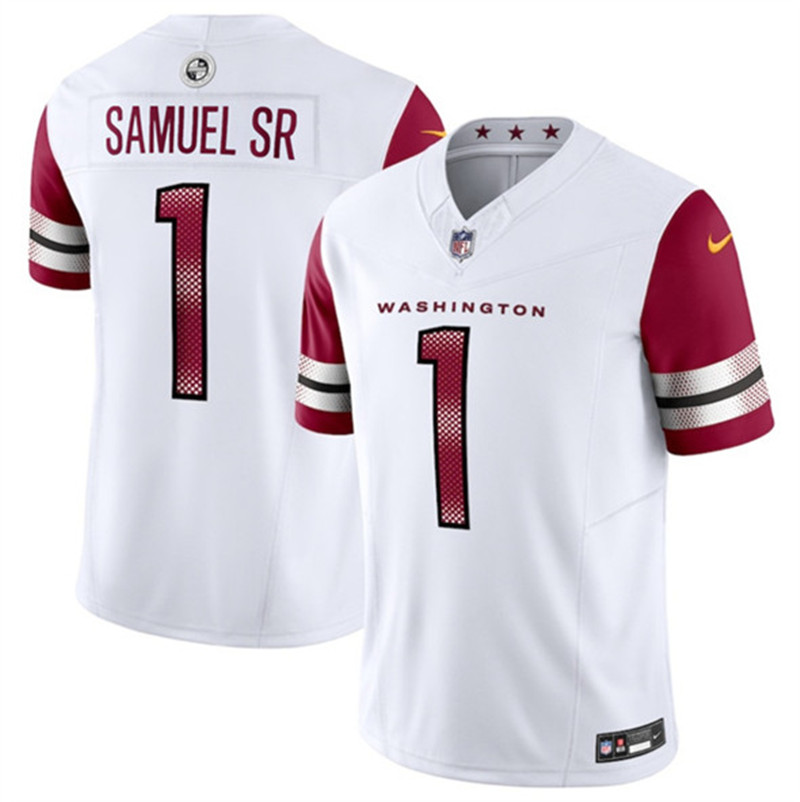 Men's Washington Commanders 1 Deebo Samuel Sr White 2025 F.U.S.E. Vapor Limited Football Stitched Jersey