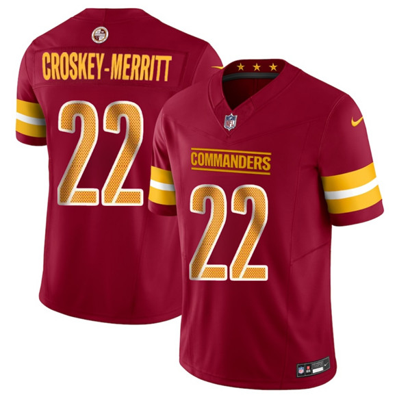 Men's Washington Commanders 22 Jacory Croskey Merritt Burgundy 2025 Draft F.U.S.E. Vapor Limited Football Stitched Jersey