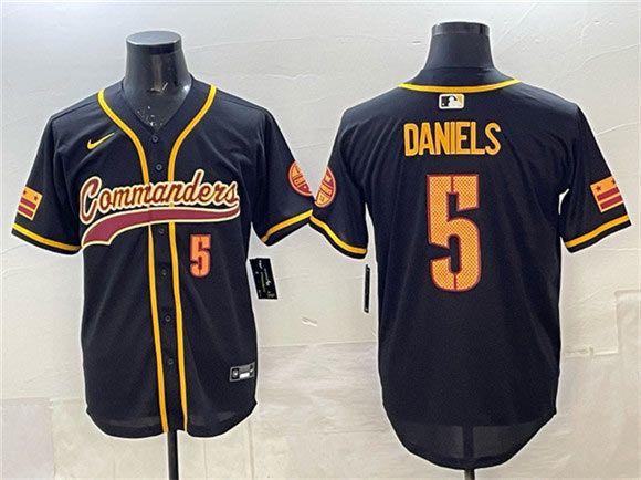 Men's Washington Commanders 5 Jayden Daniels Black Limited Stitched Baseball Jersey