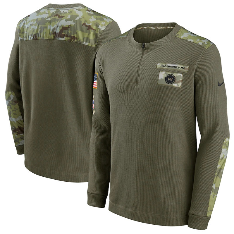 Men's Washington Football Team Nike Olive 2021 Salute To Service Henley Long Sleeve Thermal Top