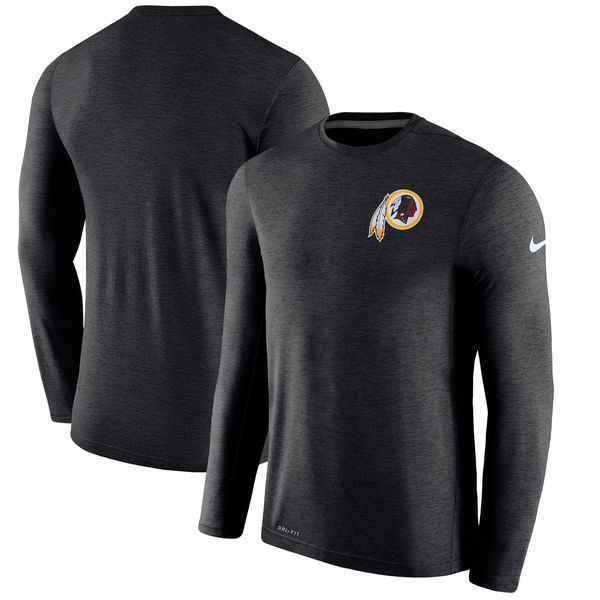 Men's Washington Redskins Black Coaches Long Sleeve Performance T Shirt