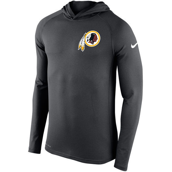 Men's Washington Redskins Charcoal Stadium Touch Hooded Performance Long Sleeve T Shirt