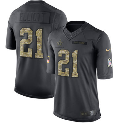 Men Dallas Cowboys 21 Ezekiel Elliott Anthracite Salute to Service Limited Jersey