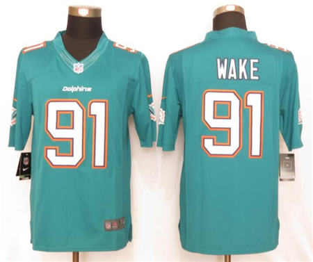 Men Miami Dolphins 91 Cameron Wake Limited Aqua Green Team Color NFL Jersey