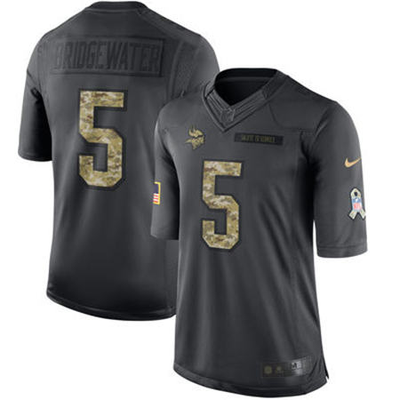 Men Minnesota Vikings 5 Teddy Bridgewater Anthracite 2016 Salute to Service Jersey