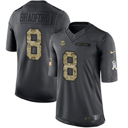 Men Minnesota Vikings 8 Sam Bradford Anthracite 2016 Salute to Service Jersey