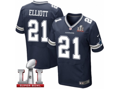 Men Dallas Cowboys 21 Ezekiel Elliott Elite Navy Blue Team Color Super Bowl LI NFL Jersey