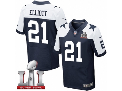 Men Dallas Cowboys 21 Ezekiel Elliott Elite Navy Blue Throwback Alternate Super Bowl LI NFL Jersey