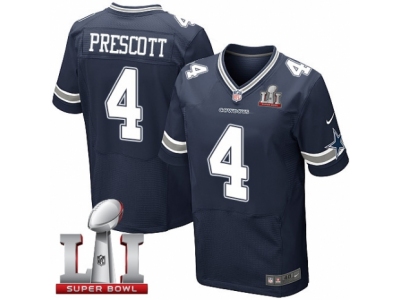Men Dallas Cowboys 4 Dak Prescott Elite Navy Blue Team Color Super Bowl LI NFL Jersey
