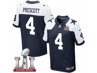 Men Dallas Cowboys 4 Dak Prescott Elite Navy Blue Throwback Alternate Super Bowl LI NFL Jersey