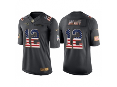 Men New England Patriots 12 Tom Brady Anthracite Salute to Service USA Flag Fashion Jersey
