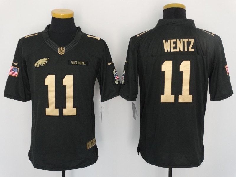 Men Philadelphia Eagles 11 Carson Wentz Limited Black Gold Salute to Service NFL Jersey