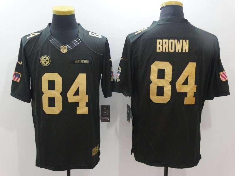 Men Pittsburgh Steelers 84 Antonio Brown Limited Black Gold Salute to Service NFL Jersey