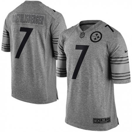 Men Pittsburgh Steelers 7 Ben Roethlisberger Limited Gray Gridiron Stitched NFL Jersey