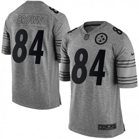 Men Pittsburgh Steelers 84 Antonio Brown Limited Gray Gridiron Stitched NFL Jersey