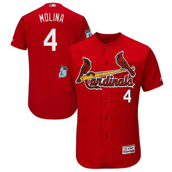 Men St Louis Cardinals Yadier Molina Majestic Scarlet 2017 Spring Training Cool Base Player Jersey