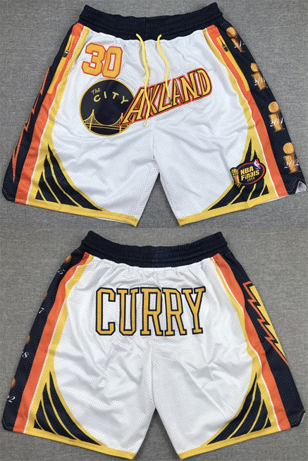 Mens Golden State Warriors 30 Stephen Curry White Shorts(Run Small)