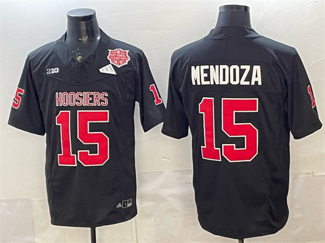 Mens Indiana Hoosiers 15 Fernando Mendoza Black F.U.S.E. 2025 National Champions Patch Stitched Football Jersey