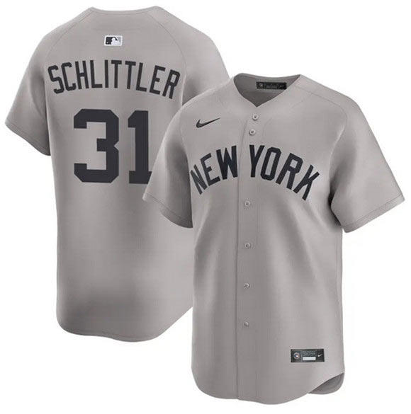 Mens New York Yankees 31 Cam Schlittler Gray 2026 Road Limited Stitched Baseball Jersey